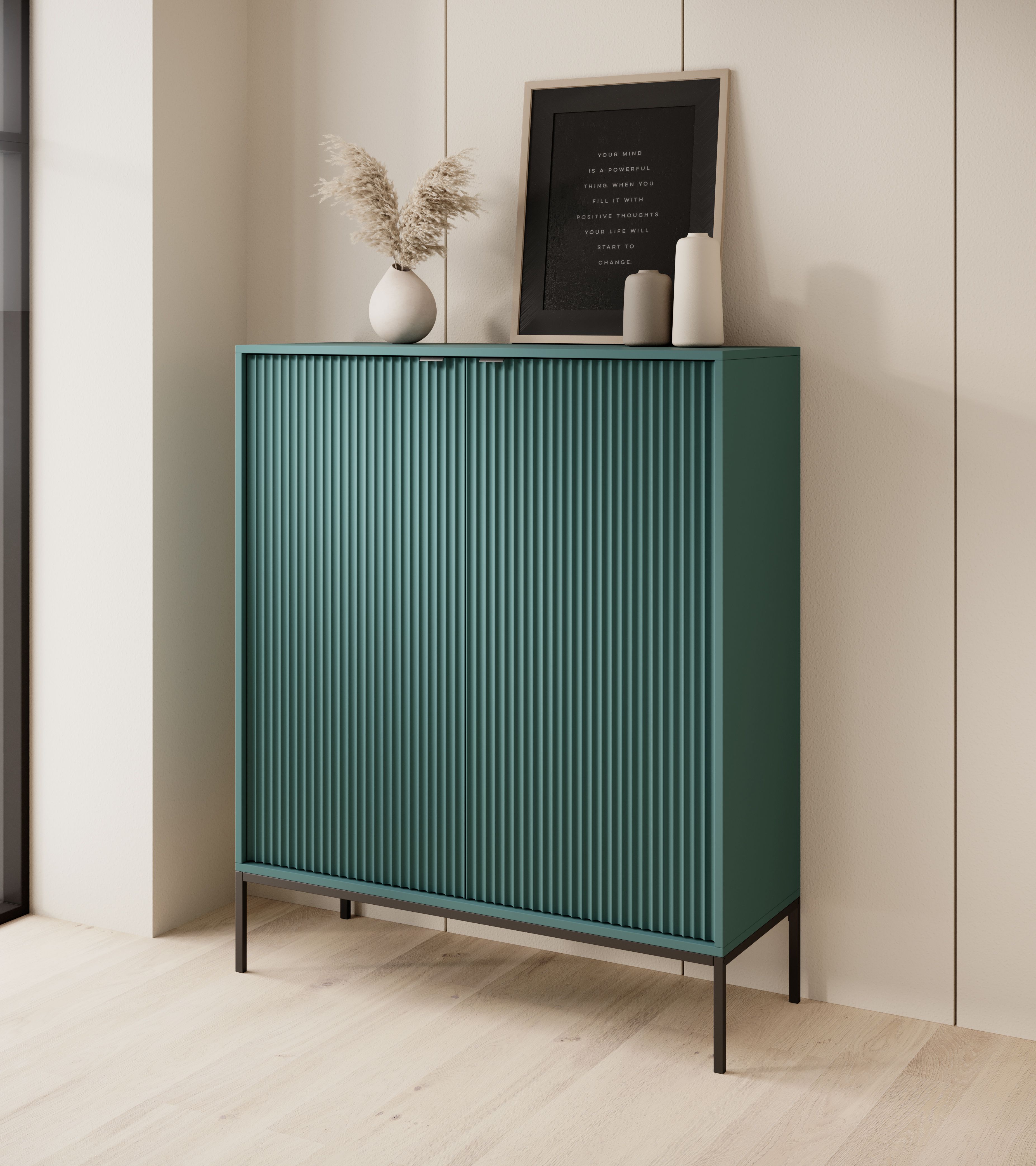 Große Kommode mit genügend Stauraum Worthing 16, Farbe: Grün / Schwarz