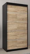 Schiebetürenschrank / Kleiderschrank Jan 01A, Farbe: Schwarz / Eiche Sonoma - Abmessungen: 200 x 100 x 62 cm ( H x B x T)