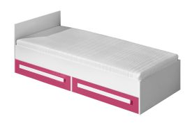 Kinderbett / Jugendbett Walter 11 inkl. Lattenrost, Farbe: Weiß / Rosa Hochglanz - 90 x 200 cm (B x L)