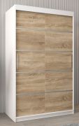 Schiebetürenschrank / Kleiderschrank Jan 02A, Farbe: Weiß matt / Eiche Sonoma - Abmessungen: 200 x 120 x 62 cm ( H x B x T)