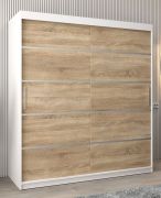 Schiebetürenschrank / Kleiderschrank Jan 04A, Farbe: Weiß matt / Eiche Sonoma - Abmessungen: 200 x 180 x 62 cm ( H x B x T)