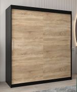 Schiebetürenschrank / Kleiderschrank Bisaurin 4A, Farbe: Schwarz / Eiche Sonoma - Abmessungen: 200 x 180 x 62 cm ( H x B x T)