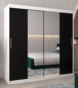 Schiebetürenschrank / Kleiderschrank Bisaurin 5B mit Spiegel, Farbe: Weiß matt / Schwarz - Abmessungen: 200 x 200 x 62 cm ( H x B x T)