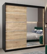 Schiebetürenschrank / Kleiderschrank Jan 05B mit Spiegel, Farbe: Schwarz / Eiche Sonoma - Abmessungen: 200 x 200 x 62 cm ( H x B x T)