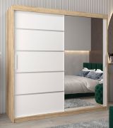 Schiebetürenschrank / Kleiderschrank Jan 05B mit Spiegel, Farbe: Eiche Sonoma / Weiß matt - Abmessungen: 200 x 200 x 62 cm ( H x B x T)