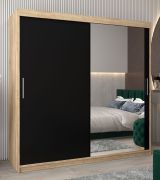 Schiebetürenschrank / Kleiderschrank Bisaurin 5C mit Spiegel, Farbe: Eiche Sonoma / Schwarz - Abmessungen: 200 x 200 x 62 cm ( H x B x T)