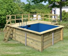 Garten Pool 1 rechteckig aus Holz, Farbe: Natur KDI, Ø 476 cm, inkl. Leitern & Terrasse 2-teilig