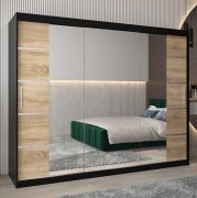 Schiebetürenschrank / Kleiderschrank Jan 06D mit Spiegel, Farbe: Schwarz / Eiche Sonoma - Abmessungen: 200 x 250 x 62 cm (H x B x T)