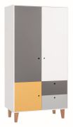 Jugendzimmer - Drehtürenschrank / Kleiderschrank Syrina 04, Farbe: Weiß / Grau / Gelb - Abmessungen: 202 x 104 x 55 cm (H x B x T)