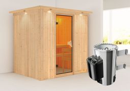 Sauna "Jarle" SET mit bronzierter Tür und Kranz  mit Ofen 3,6 kW integ. Steuerung - 210 x 165 x 202 cm (B x T x H)