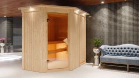 Sauna "Ole" mit bronzierter Tür und Kranz - Farbe: Natur - 165 x 210 x 202 cm (B x T x H)