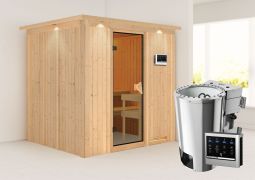Sauna "Agnar" SET mit bronzierter Tür und Kranz  mit-Ofen BIO 3,6 kW ext. Steuerung modern - 210 x 184 x 202 cm (B x T x H)
