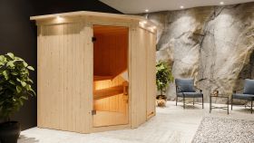 Sauna "Askjell" mit bronzierter Tür und Kranz - Farbe: Natur - 210 x 184 x 202 cm (B x T x H)