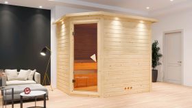 Sauna "Kirsten" SET mit bronzierter Tür und Kranz mit Ofen BIO 9 kW - 259 x 210 x 205 cm (B x T x H)