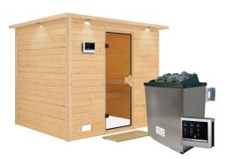 Sauna "Leja" SET mit bronzierter Tür und Kranz mit Ofen externe Steuerung easy 9 kW Edelstahl - 259 x 210 x 205 cm (B x T x H)