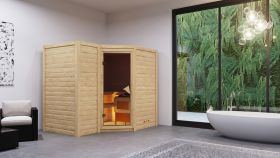 Sauna "Tjara 2" SET mit bronzierter Tür - Farbe: Natur, Ofen BIO 9 kW Edelstahl - 236 x 184 x 209 cm (B x T x H)