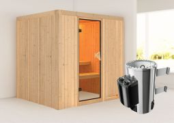 Sauna "Agnar" SET mit bronzierter Tür & Ofen 3,6 kW integ. Steuerung - 196 x 170 x 198 cm (B x T x H)