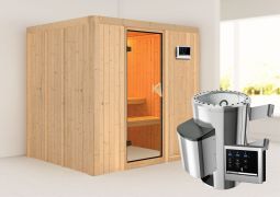 Sauna "Agnar" SET mit bronzierter Tür - Farbe: Natur, Ofen externe Steuerung easy 3,6 kW - 196 x 170 x 198 cm (B x T x H)