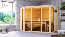 Sauna "Dilja" SET mit bronzierter Tür - Farbe: Natur, Ofen externe Steuerung easy 9 kW - 231 x 231 x 198 cm (B x T x H)