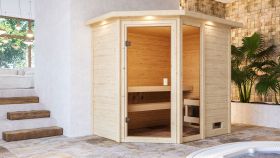 Sauna "Birger" mit bronzierter Tür und Kranz - Farbe: Natur - 224 x 160 x 191 cm (B x T x H)