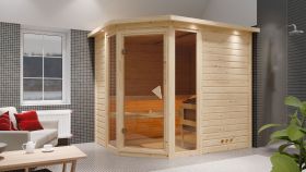 Sauna "Sunniva 3" SET mit bronzierter Tür und Kranz mit Ofen 9 kW Edelstahl. - 264 x 198 x 212 cm (B x T x H)