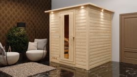 Sauna "Jonna" SET mit Kranz und Energiespartür - Farbe: Natur, Ofen BIO 9 kW - 224 x 210 x 206 cm (B x T x H)