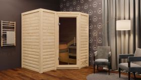 Sauna "Tjara 1" SET mit graphitfarbener Tür - Farbe: Natur, Ofen externe Steuerung easy 9 kW - 193 x 184 x 209 cm (B x T x H)