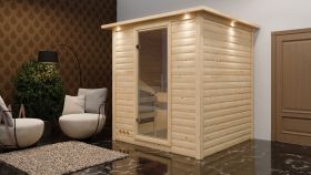 Sauna "Jonna" SET mit Klarglastür, Kranz & Ofen BIO 9 kW - 224 x 210 x 206 cm (B x T x H)