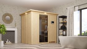 Sauna "Jarle" SET mit graphitfarbener Tür und Kranz - Farbe: Natur, Ofen externe Steuerung easy 3,6 kW - 210 x 165 x 202 cm (B x T x H)