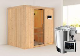Sauna "Jarle" SET mit Klarglastür & Ofen BIO 3,6 kW - 196 x 151 x 198 cm (B x T x H)