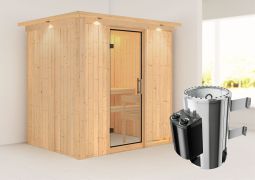 Sauna "Jarle" SET mit Klarglastür, Kranz & Ofen 3,6 kW - 210 x 165 x 202 cm (B x T x H)