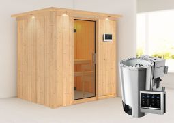 Sauna "Jarle" SET mit Klarglastür, Kranz & Ofen BIO 3,6 kW - 210 x 165 x 202 cm (B x T x H)