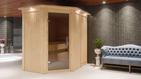 Sauna "Ole"  mit graphitfarbener Tür und Kranz - Farbe: Natur - 165 x 210 x 202 cm (B x T x H)