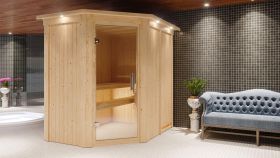 Sauna "Ole" mit Klarglastür und Kranz - Farbe: Natur - 165 x 210 x 202 cm (B x T x H)