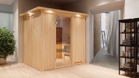 Sauna "Agnar" mit Klarglastür und Kranz - Farbe: Natur - 210 x 184 x 202 cm (B x T x H)