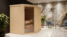 Sauna "Askjell" mit graphitfarbener Tür - Farbe: Natur - 196 x 170 x 198 cm (B x T x H)