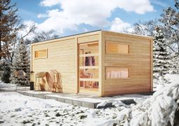 Saunahaus "Iida" SET mit Ofen 9 kW, Farbe: Natur - 508 x 276 cm (B x T), Grundfläche: 13,1 m²