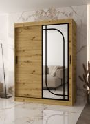 Schiebetürenschrank / Kleiderschrank | Farbe: Eiche Artisan | 150 x 62 x 200 cm | 2 Kleiderstangen | zuverlässiges Gleitsysteme | 5 Fächer | dekorativer  Spiegel