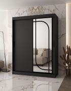 Schiebetürenschrank / Kleiderschrank | Schwarz Matt | 150 x 62 x 200 cm | 2 Kleiderstangen | zuverlässiges Gleitsysteme | 5 Fächer | dekorativer  Spiegel
