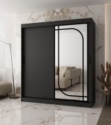 Kleiderschrank | 10 Fächer | 2 Kleiderstangen | Schwarz Matt | Schiebetürenschrank | 180 x 62 x 200 cm | 1 Spiegeltür | zuverlässiges Gleitsysteme