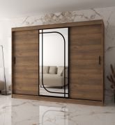 Kleiderschrank | Farbe: Walnuss Warmia | 3-Türig | 10 Fächer | 250 x 62 x 200 cm | dekorativer Spiegel | 2 Kleiderstangen | Schiebetürenschrank | hochwertig Verarbeitet