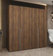 Drehtürenschrank mit Soft-Close-Funktion | Farbe: Walnuss | 2 Meter breit | zwei Kleiderstangen | Kleiderschrank | Griffe: Silber | zwei Fächer