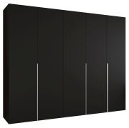 Kleiderschrank mit fünf Türen Eiger 40, Farbe: Schwarz, drei Kleiderstangen, 2,5 Meter breit, drei Fächer, Soft-Close-Funktion, Griffe: Kaschmir, Drehtürenschrank