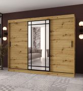 Schiebetürenschrank | dekorative Spiegeltür | Farbe: Weiß Matt | 2 Kleiderstangen | Kleiderschrank | 10 Fächer | 250 x 62 x 200 cm | Langlebig und Widerstandsfähig