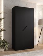 Kleiderschrank / Drehtürenschrank | Farbe: Schwarz | 1 Meter breit | 1 Fach | 1 Kleiderstange | Griffe: Schwarz | Maße: 100 x 52 x 202 cm | Soft-Close-Funktion | ABS