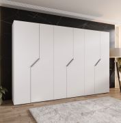 Drehtürenschrank | Farbe: Weiß | 6 Türen | 3 Kleiderstangen | ABS-Kanten | Griffe: Kaschmir | Maße: 300 x 52 x 202 cm | Soft-Close-Funktion | 3 Fächer