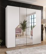 Drehtürenschrank / Kleiderschrank | Farbe: Weiß | Soft-Close-Funktion | 2 Spiegeltüren | ABS-Kanten | Griffe: Gold | Maße: 200 x 52 x 202 cm | 2 Kleiderstangen
