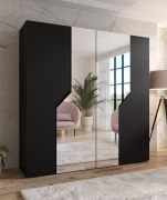 Drehtürenschrank / Kleiderschrank | Farbe: Schwarz | Soft-Close-Funktion | 2 Spiegeltüren | ABS-Kanten | Griffe: Schwarz | Maße: 200 x 52 x 202 cm | 2 Kleiderstangen