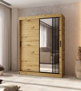 Schiebetürenschrank | Farbe: Eiche Artisan | 5 Fächer | 2 Kleiderstangen | Moderne Details | 1 Spiegeltür | 150 x 62 x 200 cm | Kleiderschrank