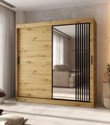 Kleiderschrank / Schiebetürenschrank | dekorative Spiegeltür | Farbe: Eiche Artisan | 10 Fächer | 2 Kleiderstangen | 200 x 62 x 200 cm | für Schlafzimmer